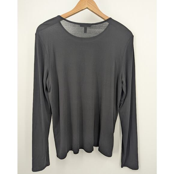 Eileen Fisher 100% Silk Black Long Sleeve Semi Sheer Top Size XL Layering Staple - Picture 2 of 4